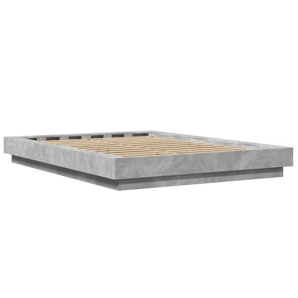 Bed Frame with LED Lights without Mattress Concrete Grey 135x190cm