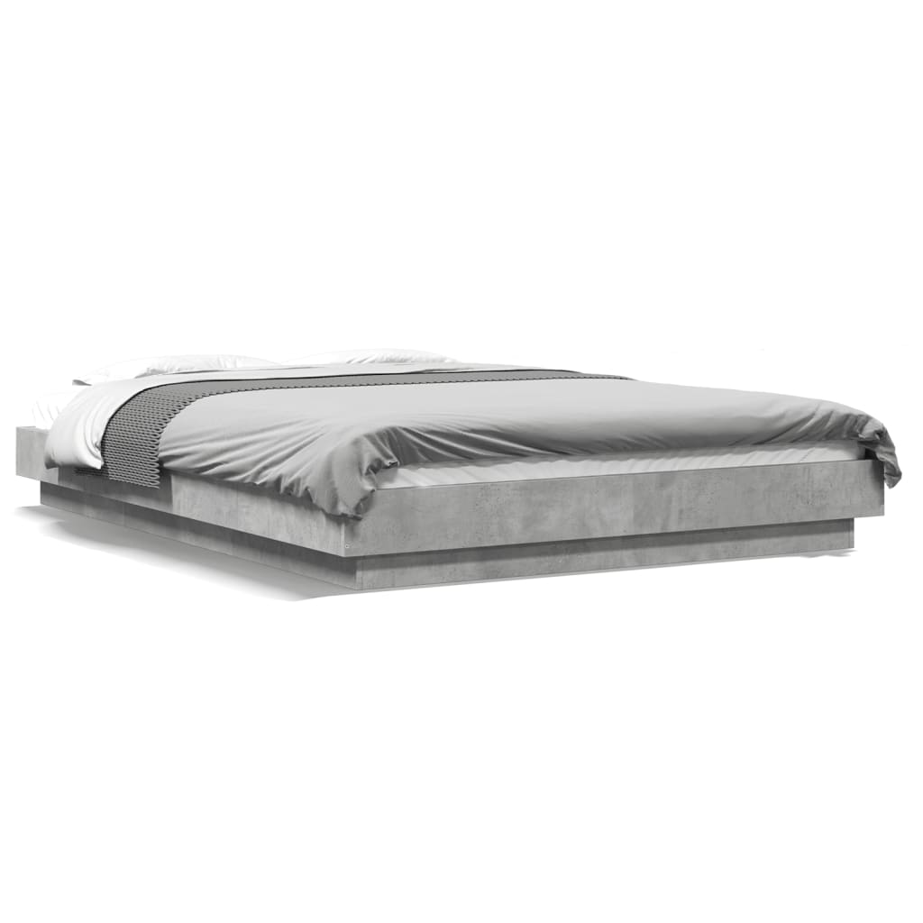 Bed Frame with LED Lights without Mattress Concrete Grey 135x190cm