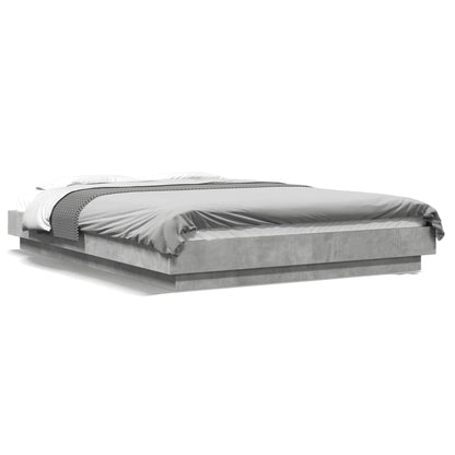 Bed Frame with LED Lights without Mattress Concrete Grey 135x190cm
