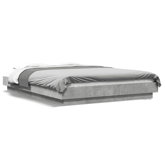 Bed Frame with LED Lights without Mattress Concrete Grey 135x190cm