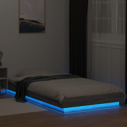 Bed Frame with LED Lights without Mattress Grey Sonoma 90x190cm