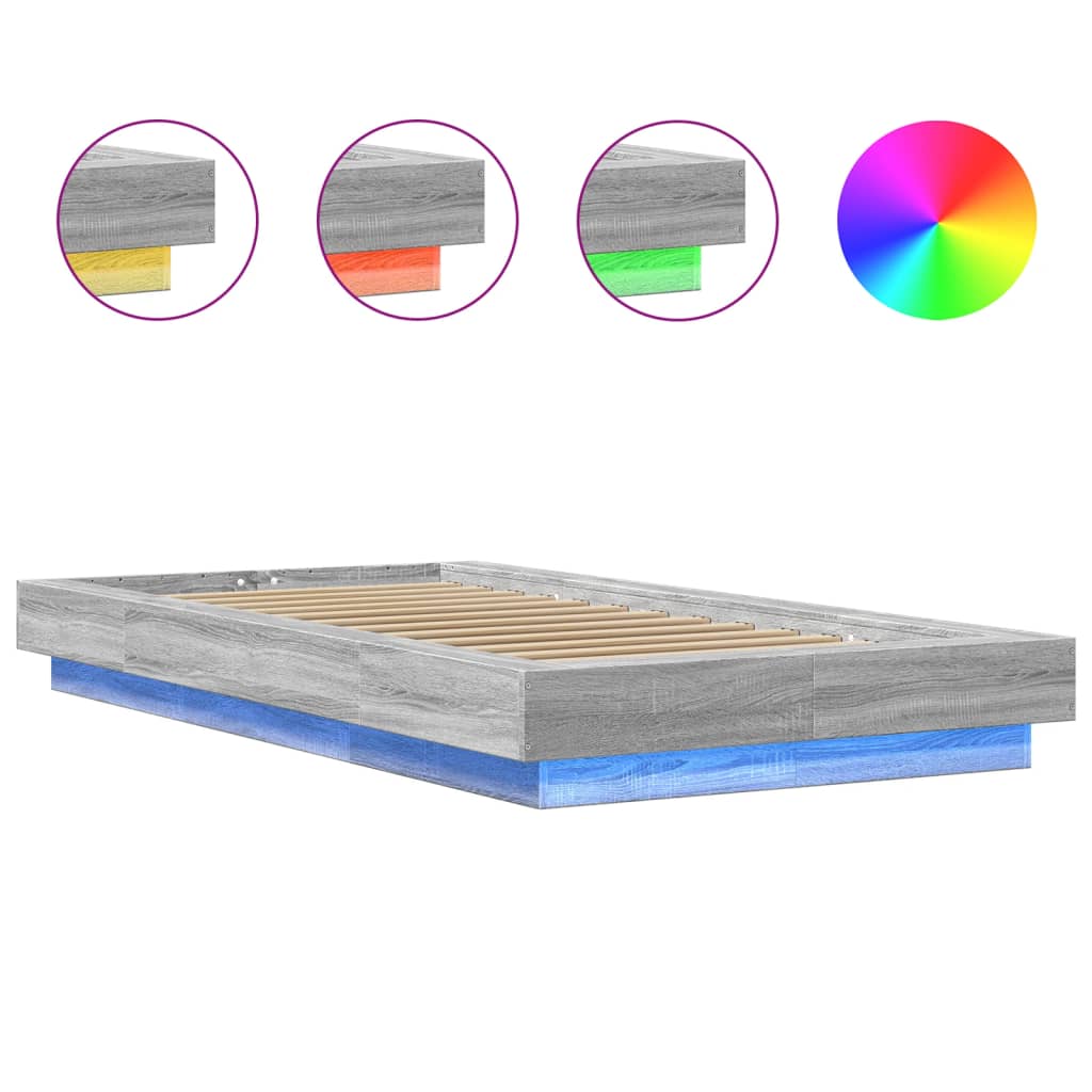 Bed Frame with LED Lights without Mattress Grey Sonoma 90x190cm