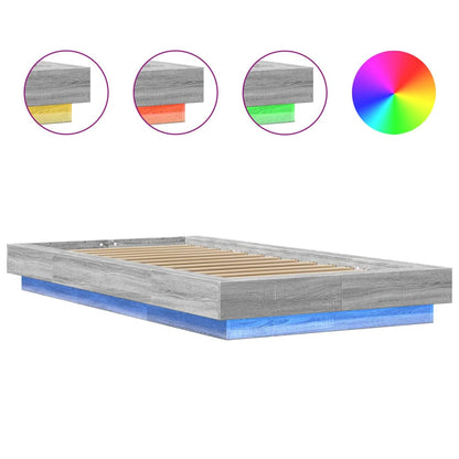 Bed Frame with LED Lights without Mattress Grey Sonoma 90x190cm