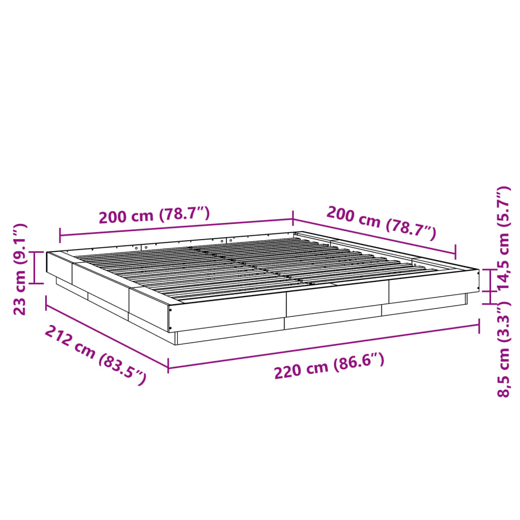 Bed Frame without Mattress Smoked Oak 200x200 cm
