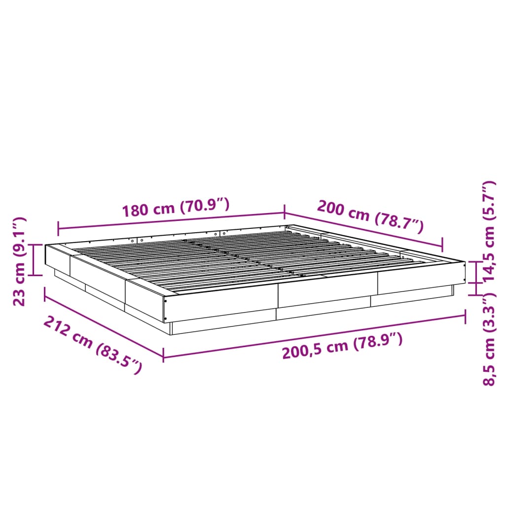 Bed Frame without Mattress Grey Sonoma 180x200 cm Super King