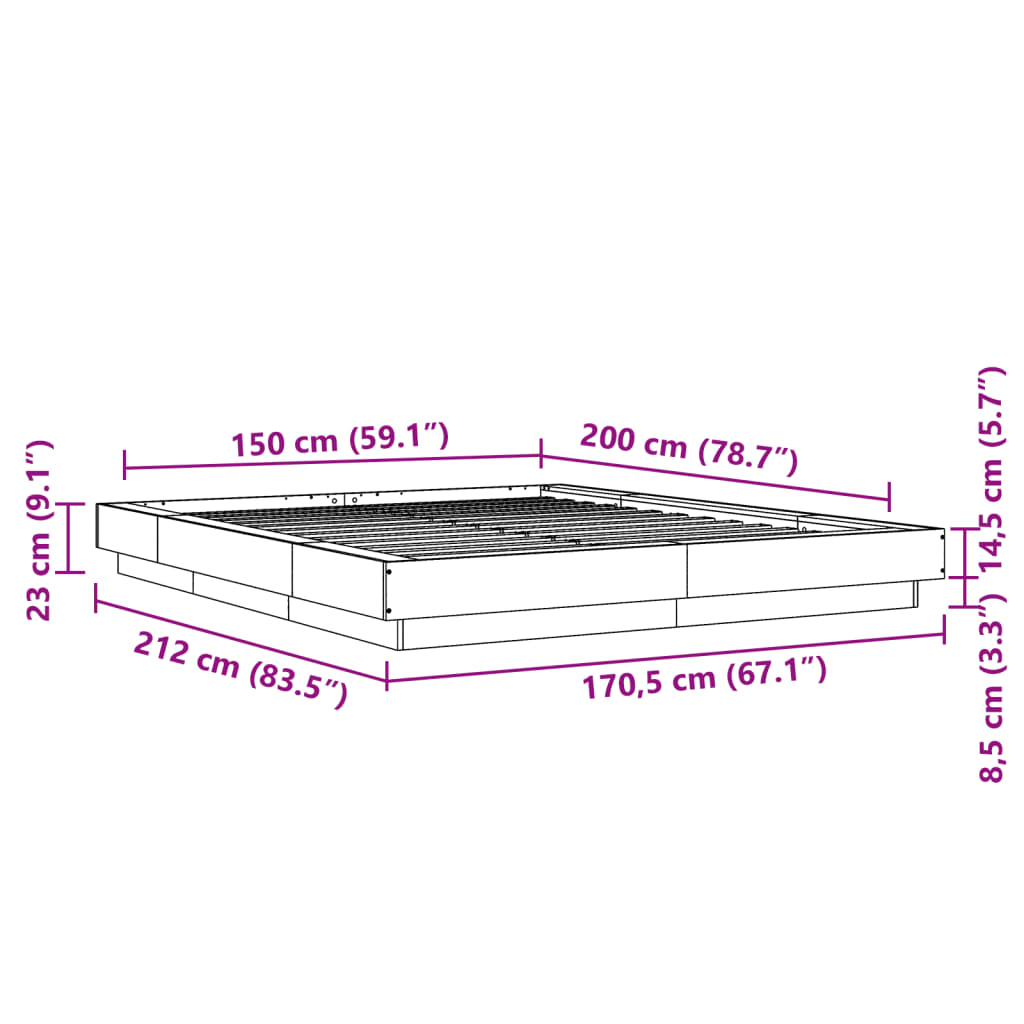 Bed Frame without Mattress Concrete Grey 150x200 cm King Size