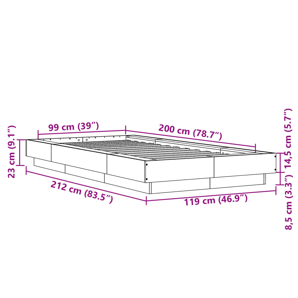 Bed Frame without Mattress Concrete Grey 100x200 cm