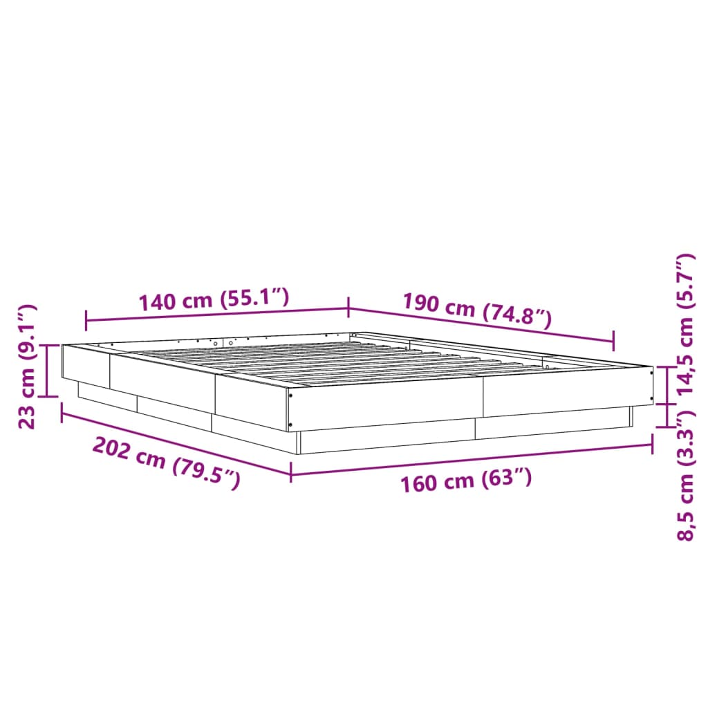 Bed Frame without Mattress Smoked Oak 140x190 cm