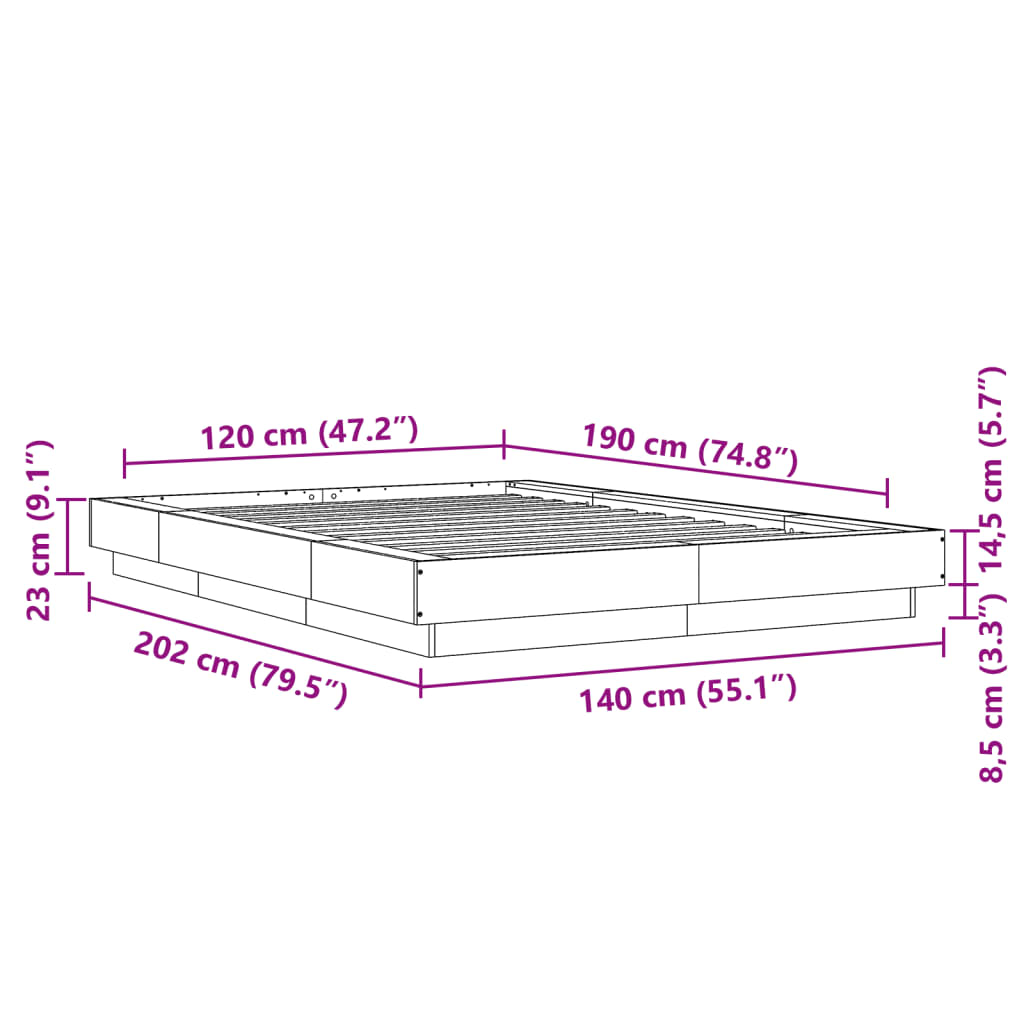 Bed Frame without Mattress Black 120x190 cm Small Double