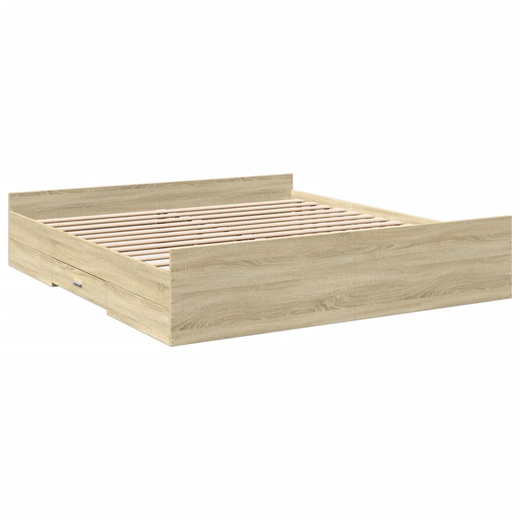 Bed Frame with Drawers without Mattress Sonoma Oak 200x200 cm