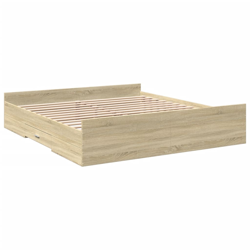 Bed Frame with Drawers without Mattress Sonoma Oak 200x200 cm