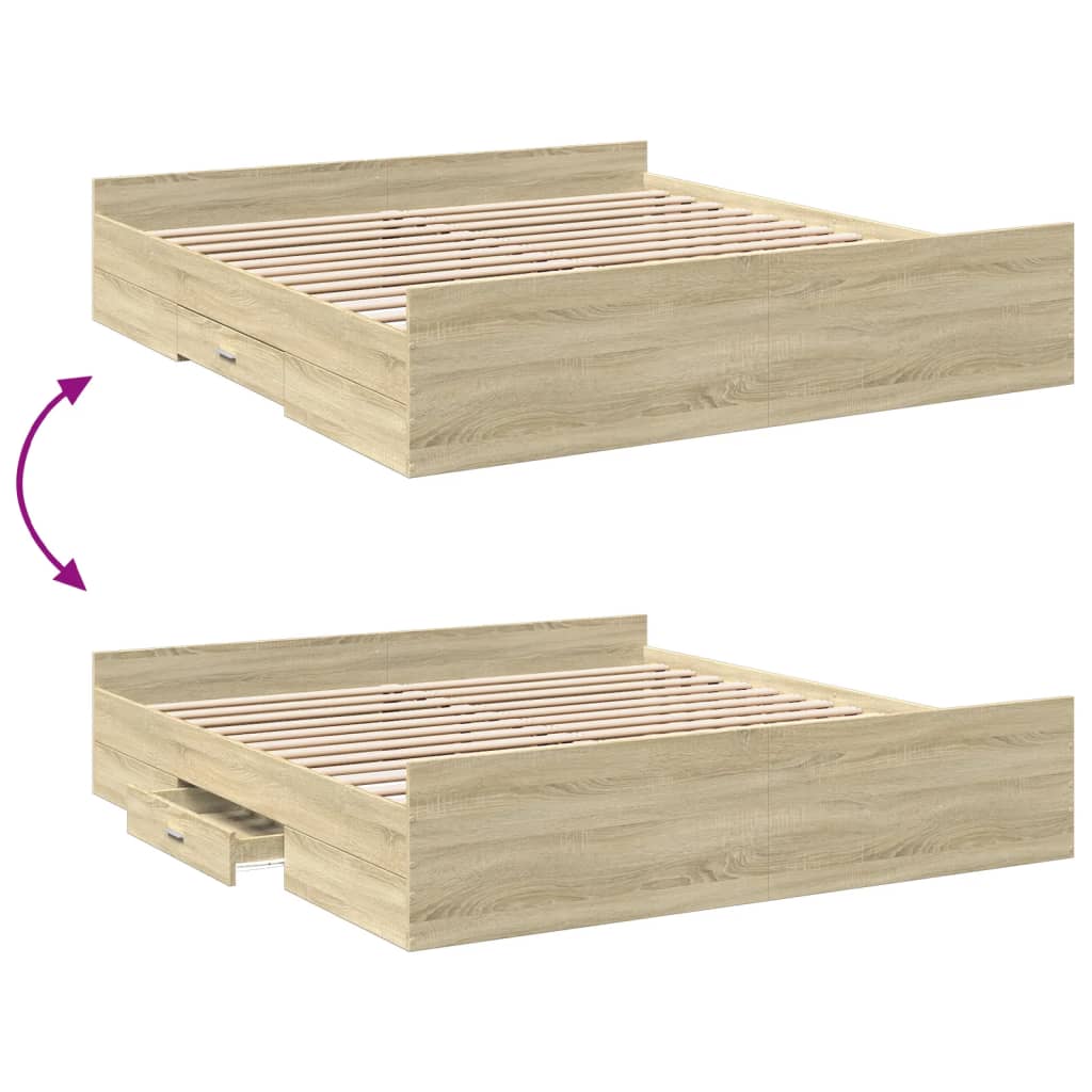 Bed Frame with Drawers without Mattress Sonoma Oak 200x200 cm