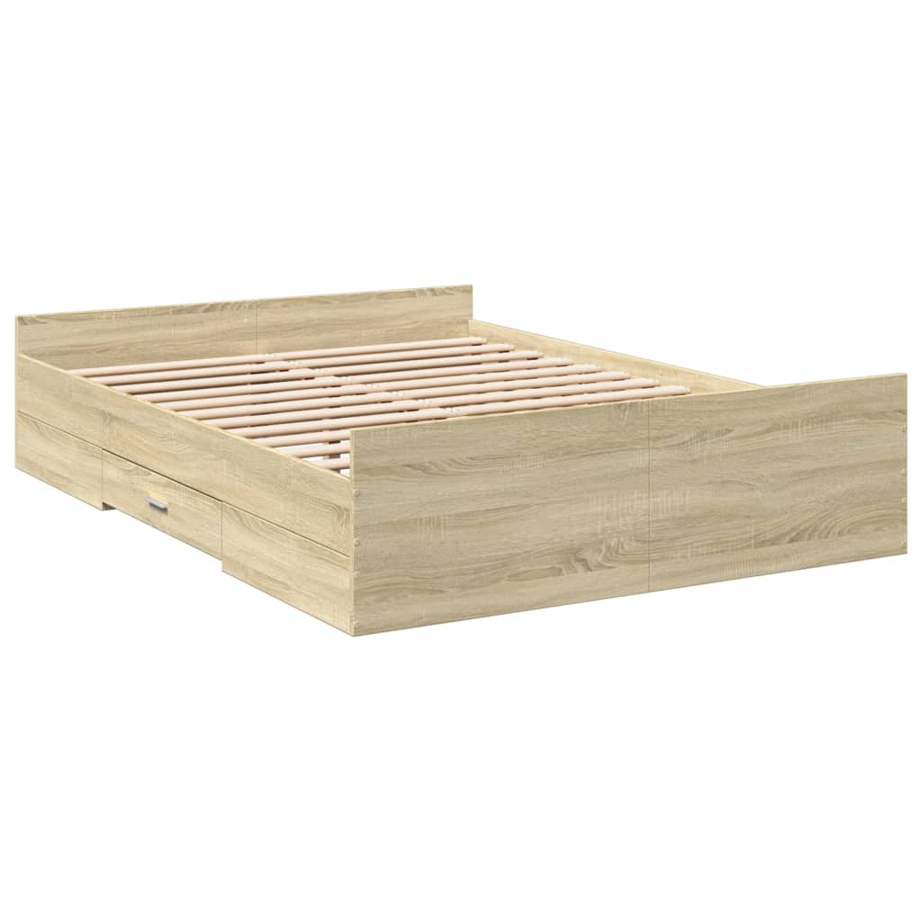 Bed Frame with Drawers without Mattress Sonoma Oak 140x190 cm