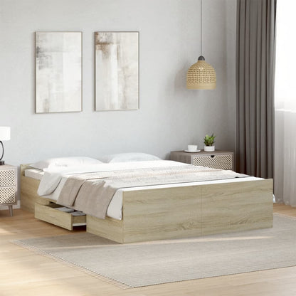 Bed Frame with Drawers without Mattress Sonoma Oak 140x190 cm