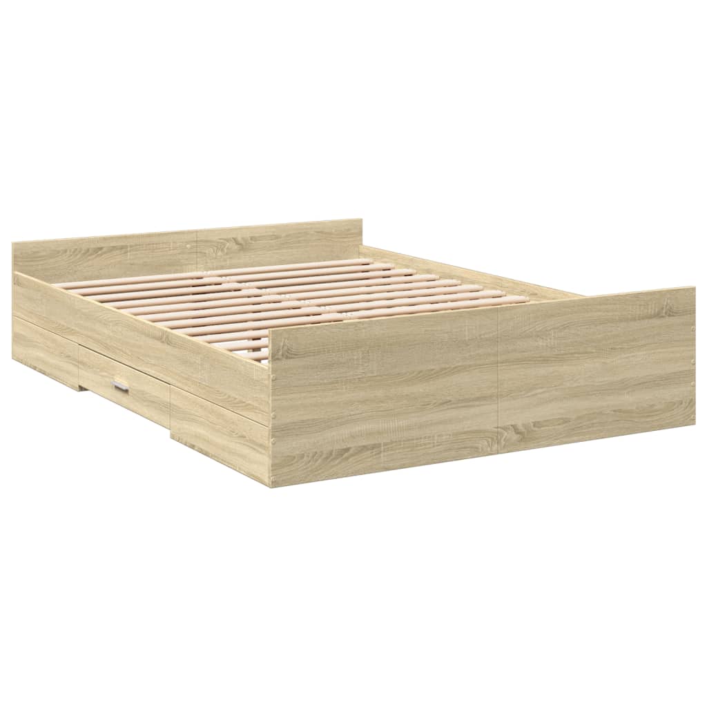 Bed Frame with Drawers without Mattress Sonoma Oak 140x190 cm
