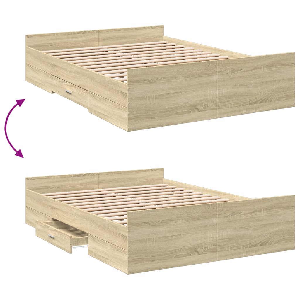 Bed Frame with Drawers without Mattress Sonoma Oak 140x190 cm