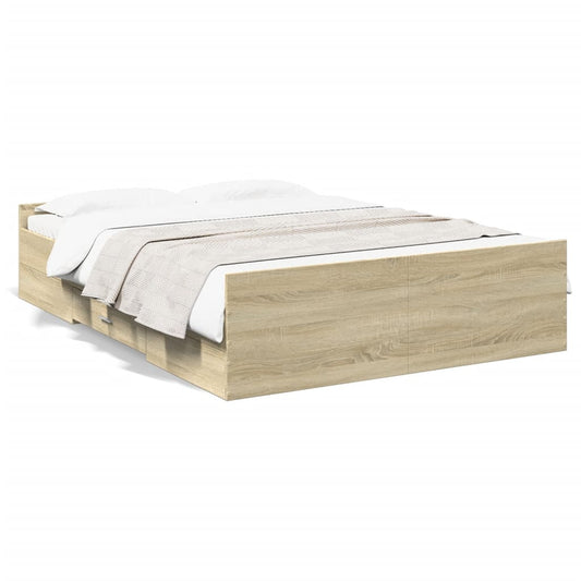 Bed Frame with Drawers without Mattress Sonoma Oak 140x190 cm
