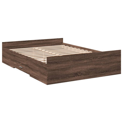 Bed Frame with Drawers without Mattress Brown Oak 140x190 cm