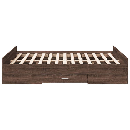 Bed Frame with Drawers without Mattress Brown Oak 140x190 cm