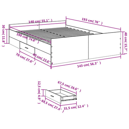Bed Frame with Drawers without Mattress Brown Oak 140x190 cm