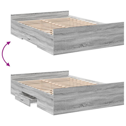 Bed Frame with Drawers without Mattress Grey Sonoma 135x190 cm Double