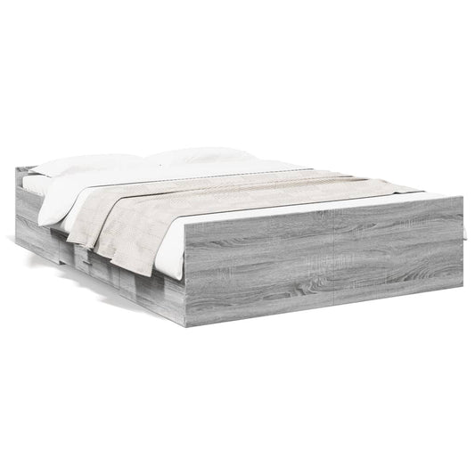Bed Frame with Drawers without Mattress Grey Sonoma 135x190 cm Double
