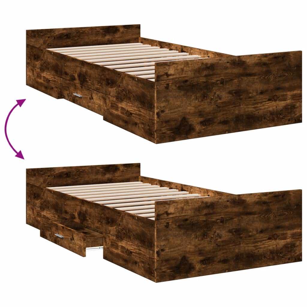 Bed Frame with Drawers without Mattress Smoked Oak 100x200 cm
