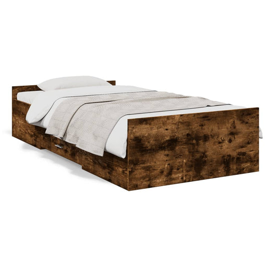 Bed Frame with Drawers without Mattress Smoked Oak 100x200 cm