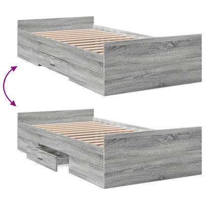 Bed Frame with Drawers without Mattress Grey Sonoma 100x200 cm