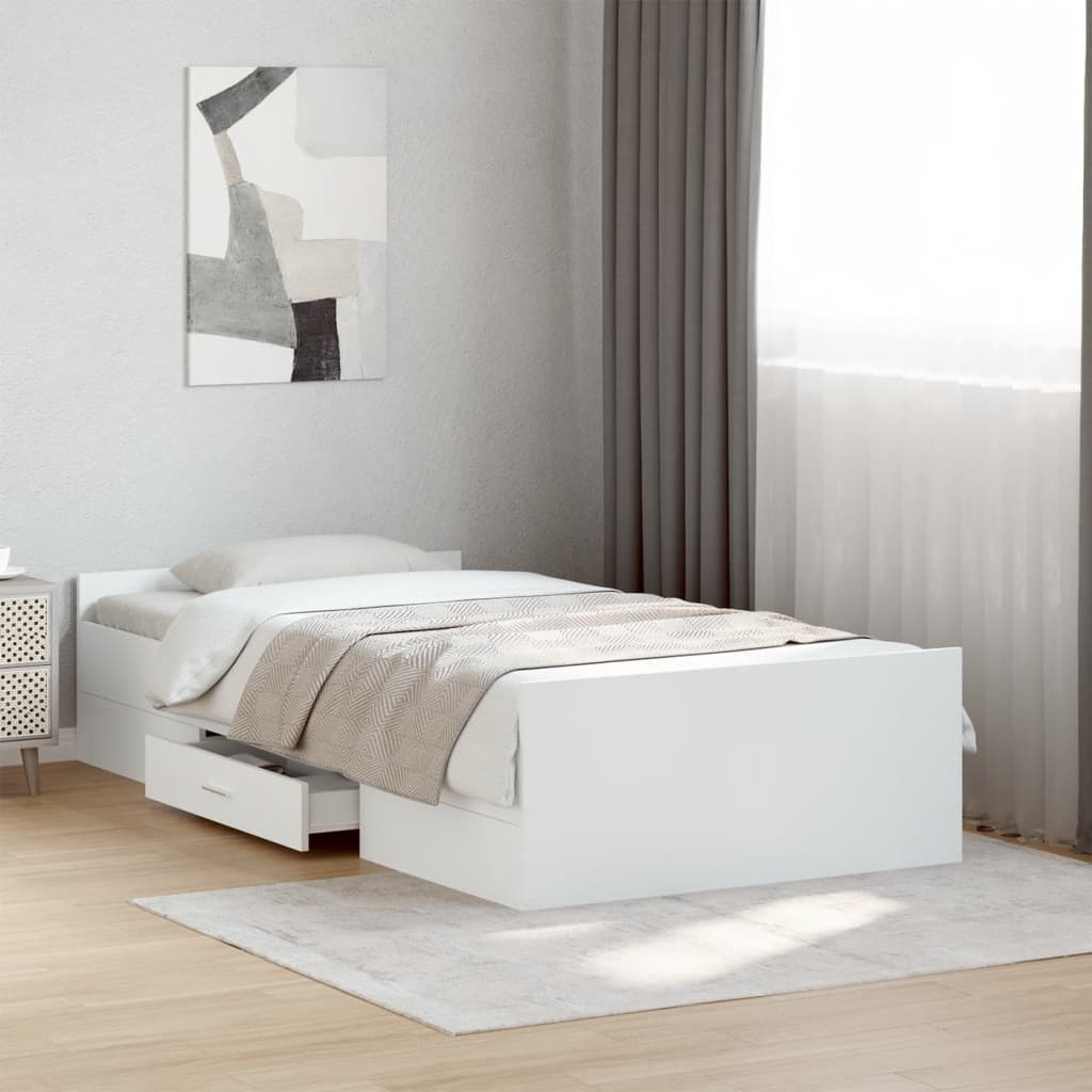 Bed Frame with Drawers White 75x190 cm Small Single Engineered Wood