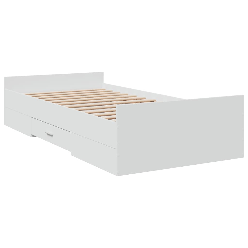 Bed Frame with Drawers White 75x190 cm Small Single Engineered Wood