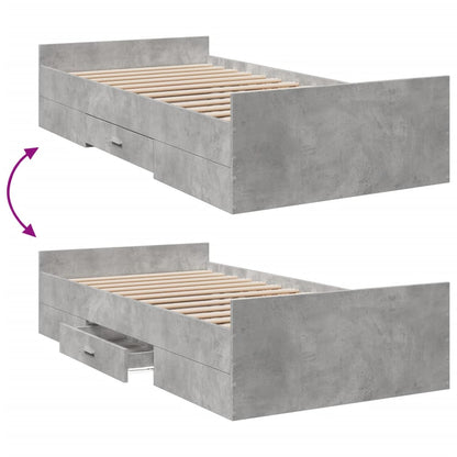 Bed Frame with Drawers without Mattress Concrete Grey 75x190 cm Small Single