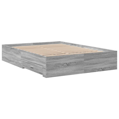Bed Frame with Drawers without Mattress Grey Sonoma 135x190 cm Double