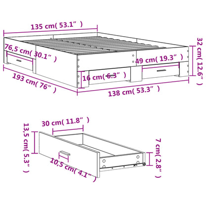 Bed Frame with Drawers without Mattress Grey Sonoma 135x190 cm Double