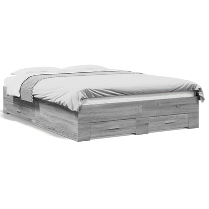 Bed Frame with Drawers without Mattress Grey Sonoma 135x190 cm Double