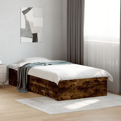 Bed Frame with Drawers without Mattress Smoked Oak 90x190 cm Single
