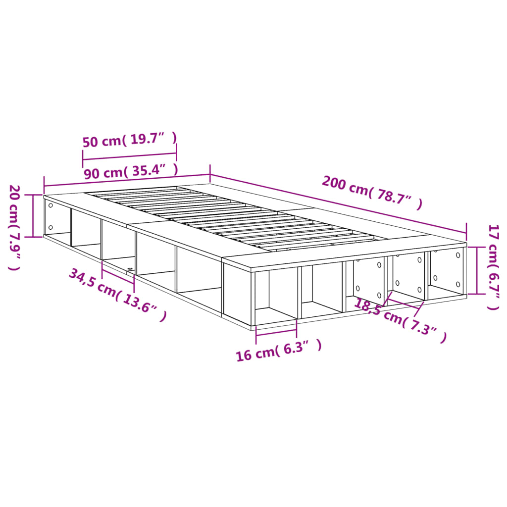 Bed Frame without Mattress Smoked Oak 90x200 cm