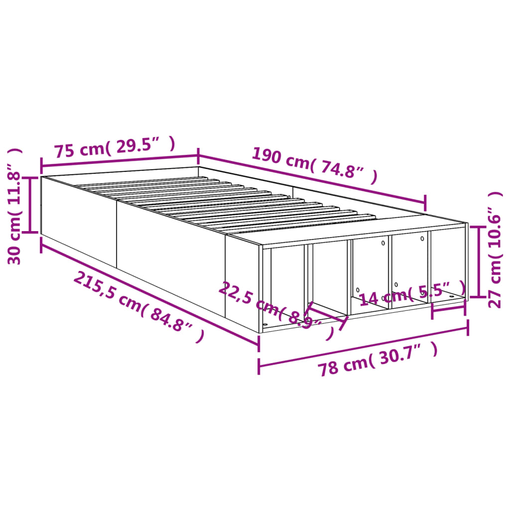 Bed Frame without Mattress Black 75x190 cm Small Single