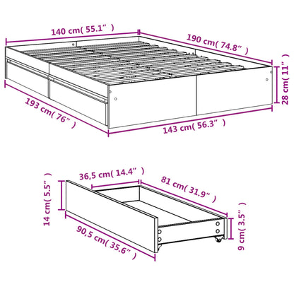 Bed Frame with Drawers without Mattress Black 140x190 cm