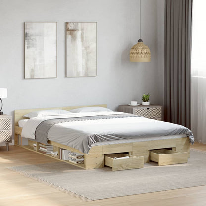 Bed Frame with Drawers without Mattress Sonoma Oak 150x200 cm King Size