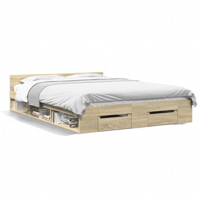 Bed Frame with Drawers without Mattress Sonoma Oak 150x200 cm King Size
