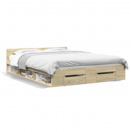 Bed Frame with Drawers without Mattress Sonoma Oak 150x200 cm King Size