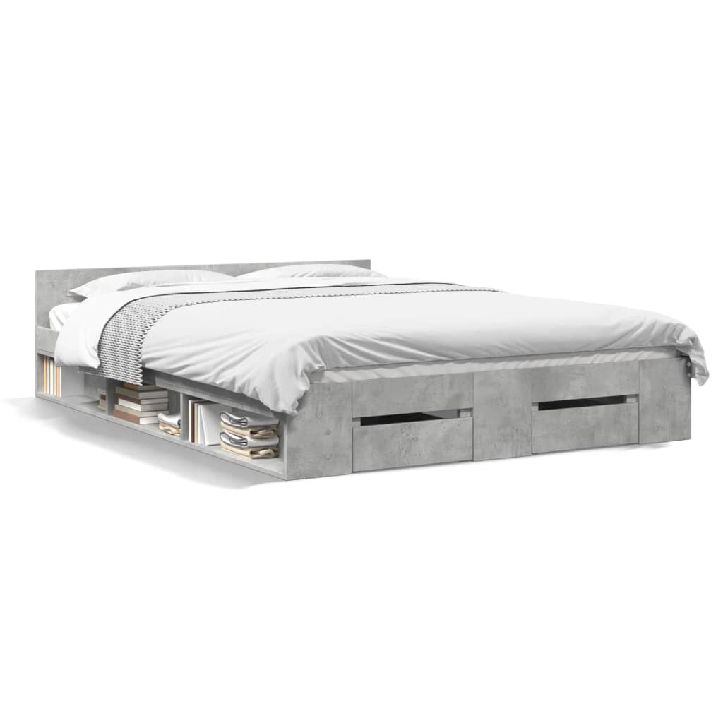 Bed Frame with Drawers without Mattress Concrete Grey 135x190 cm Double
