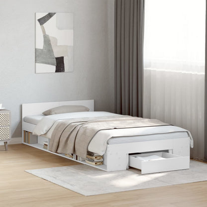 Bed Frame with Drawer without Mattress White 100x200 cm