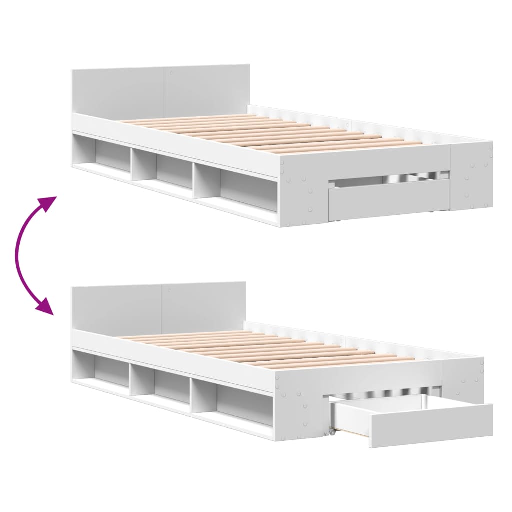 Bed Frame with Drawer without Mattress White 100x200 cm