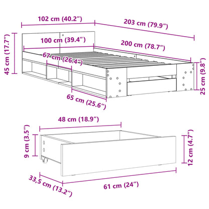 Bed Frame with Drawer without Mattress White 100x200 cm