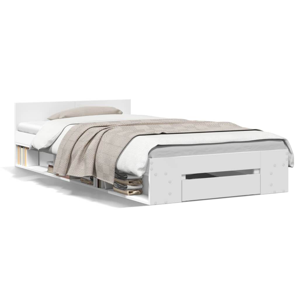 Bed Frame with Drawer without Mattress White 100x200 cm