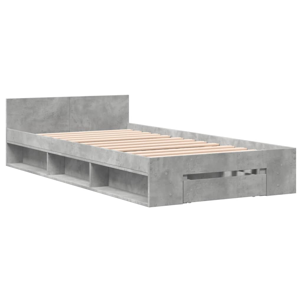 Bed Frame with Drawer without Mattress Concrete Grey 90x200 cm