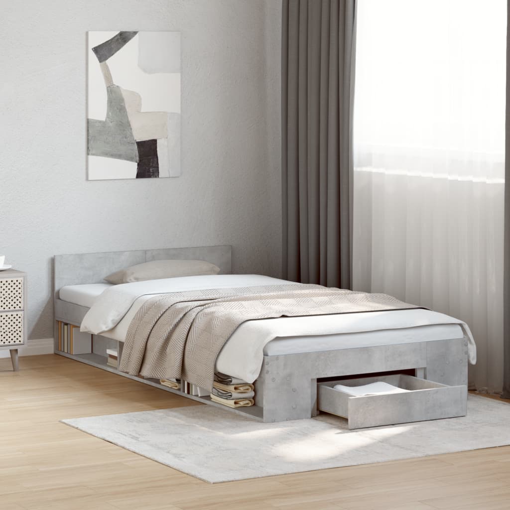 Bed Frame with Drawer without Mattress Concrete Grey 90x200 cm