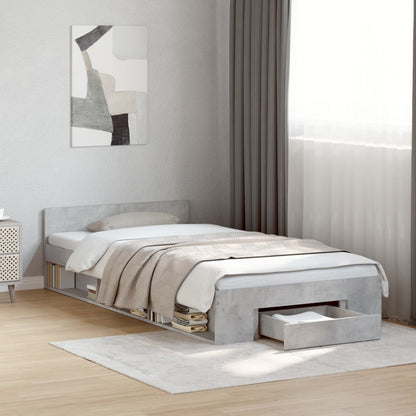 Bed Frame with Drawer without Mattress Concrete Grey 90x200 cm
